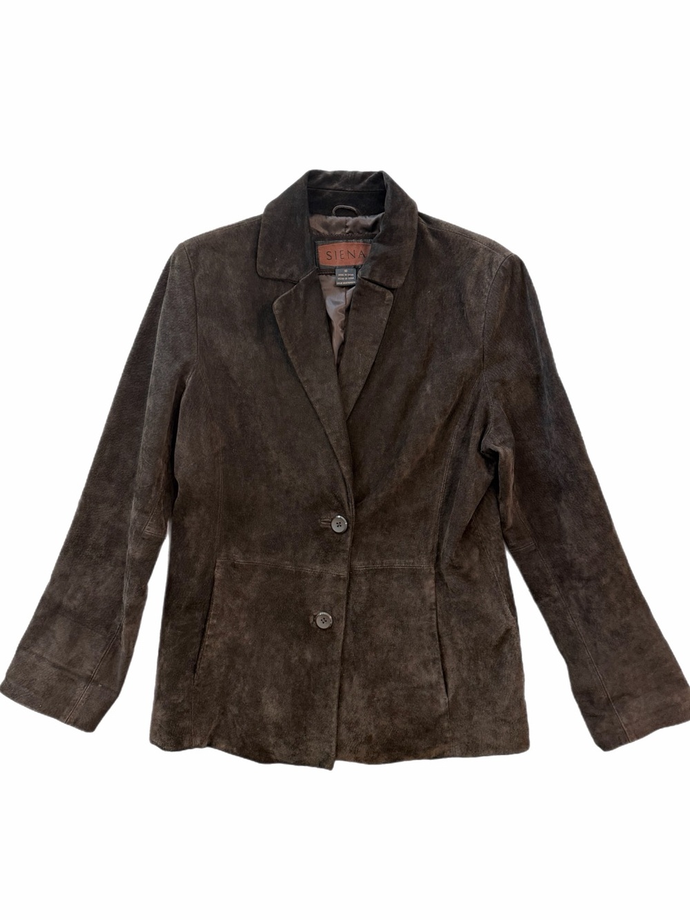 Y2K Vintage Siena Espresso Brown Genuine Suede Leather Blazer Jacket Size 10 - Picture 3 of 5